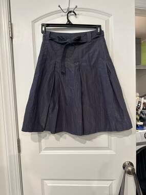 Kaja Knitwear Indigo Crinkle Pleated A-Line Skirt with Waist Tie